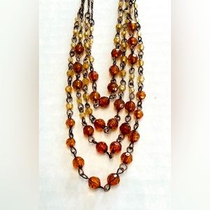 Vintage 1928 NECKLACE Antique Look Goldtone Chain with Amber & Ecru Color Beads